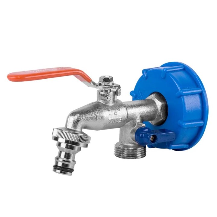 Set conector robinet IBC cu robinet metalic cu ieșire dublă 1/2R 3/4" KM