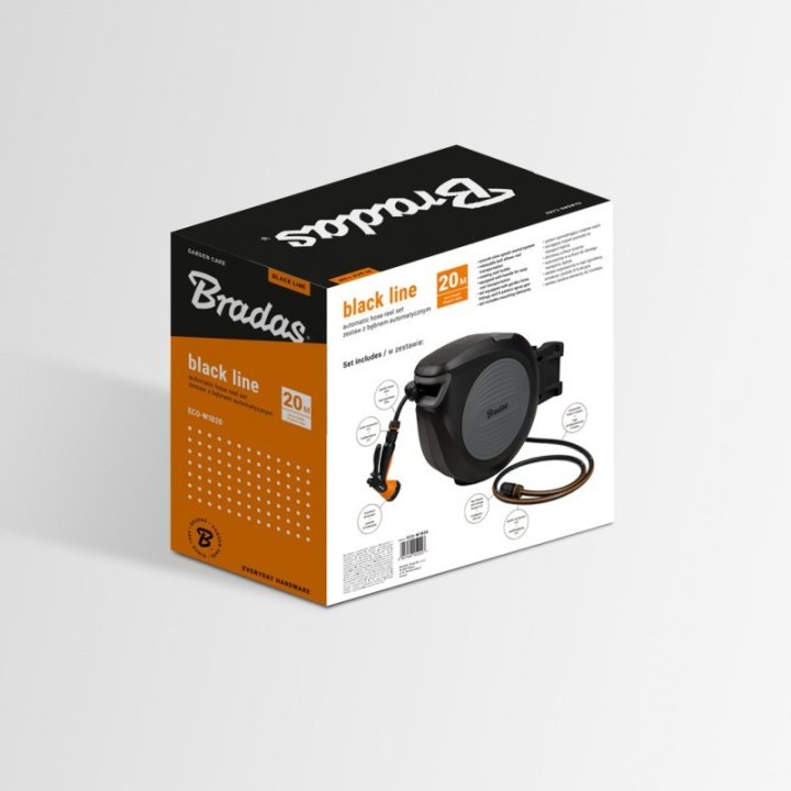 Suport automat pentru furtun Black Line 20m 1/2" cu furtun și accesorii