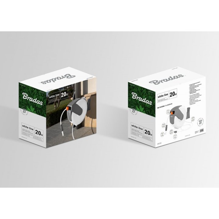 Suport automat de furtun White Line 35m cu furtun 1/2" și accesorii