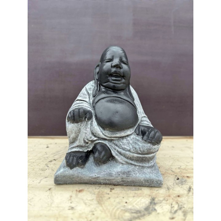 Buddha șezând fericit (negru/gri) 30cm