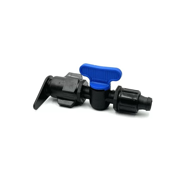 Robinet albastru pentru tub de picurare 16mm din plastic. fish-farm.ro