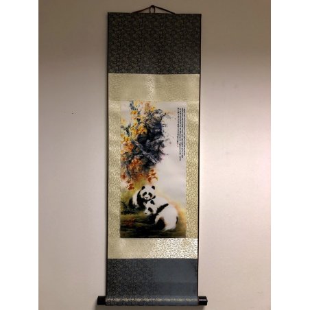 Rola de pânză tablou cu doi panda 90x30cm - fish-farm.ro