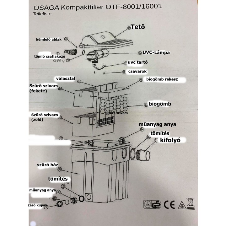 Filtru iaz gravitational Osaga OTF16001 cu lampa UV 18W