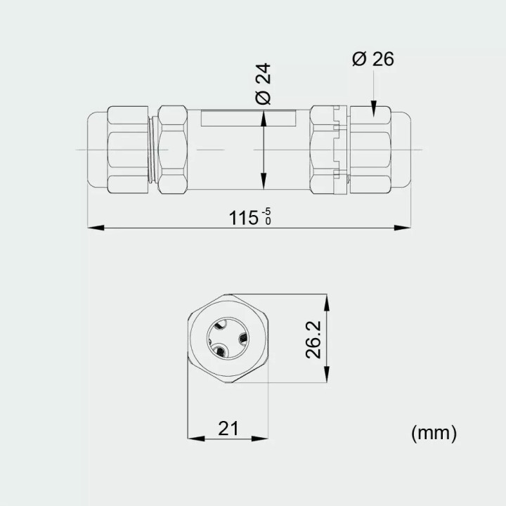 Prelungitor de cablu detașabil cu protecție IP68, 3 poli (CUJ-02)